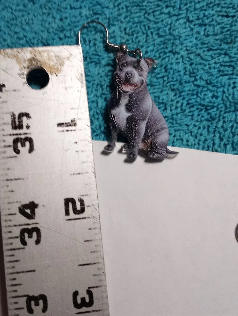 Pitbull Dog Print Dangle Earrings - Gray and White Puppy Design